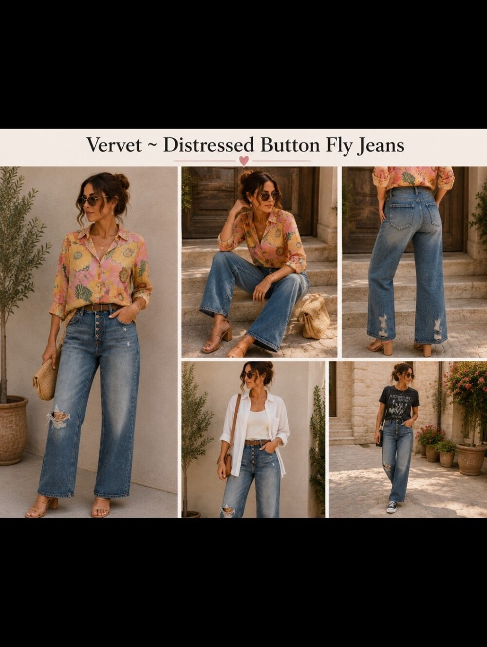 Vervet ~ Distressed Button Fly Straight Leg Jeans Size 31 Boutique Denim
